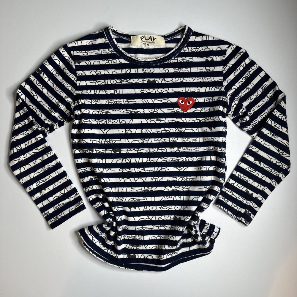 Commes des Garcons Play x Matt Groening Navy Blue Striped Long Sleeve Size Small - Picture 4 of 13